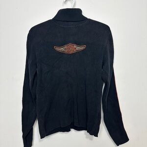 Harley-Davidson Black Turtleneck Sweater with Orange Logo Trim